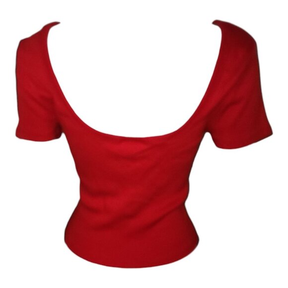 Universal Thread Top Womens Size M Medium Solid Red Ribbed Crop Short Sleeve - Picture 3 of 7